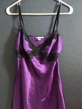 Victoria's Secret Y2k Purple Satin Slip with Black Lace